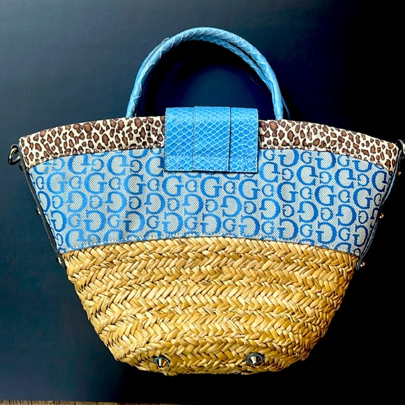 Y2K Guess Tote in Straw & Blue - Picture 7 of 7